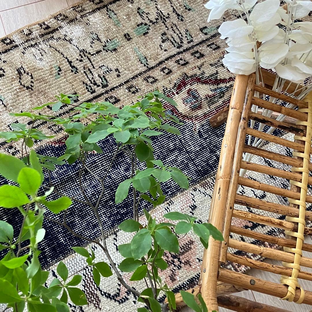 超ロングネイビー65×249レッド　パッチワークランナー　トルコヴィンテージラグ