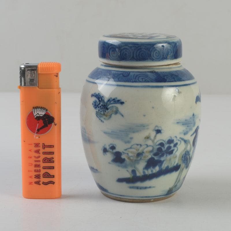 中国　青花　山水花鳥文　蓋壷　Z　8619