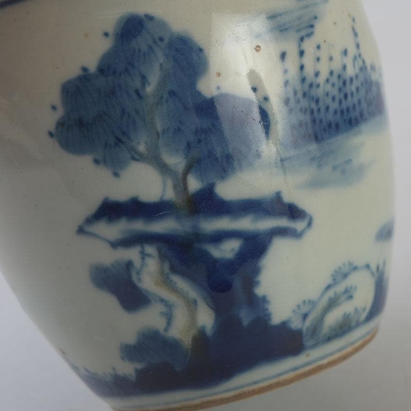 中国　青花　山水花鳥文　蓋壷　Z　8619