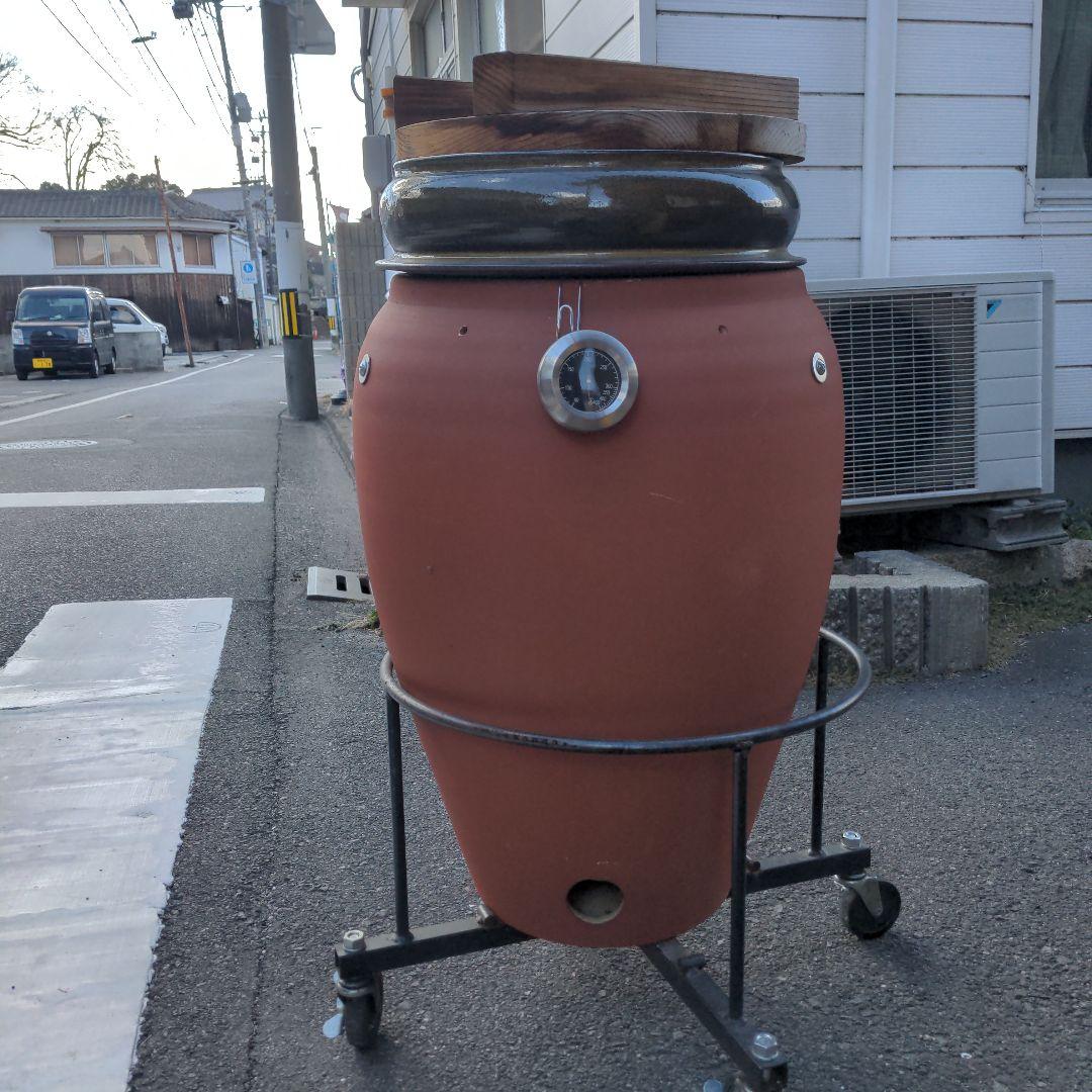 焼き芋　信楽焼つぼ焼き芋 (かご付き七輪付きキャスター込み・のぼり2枚付き)