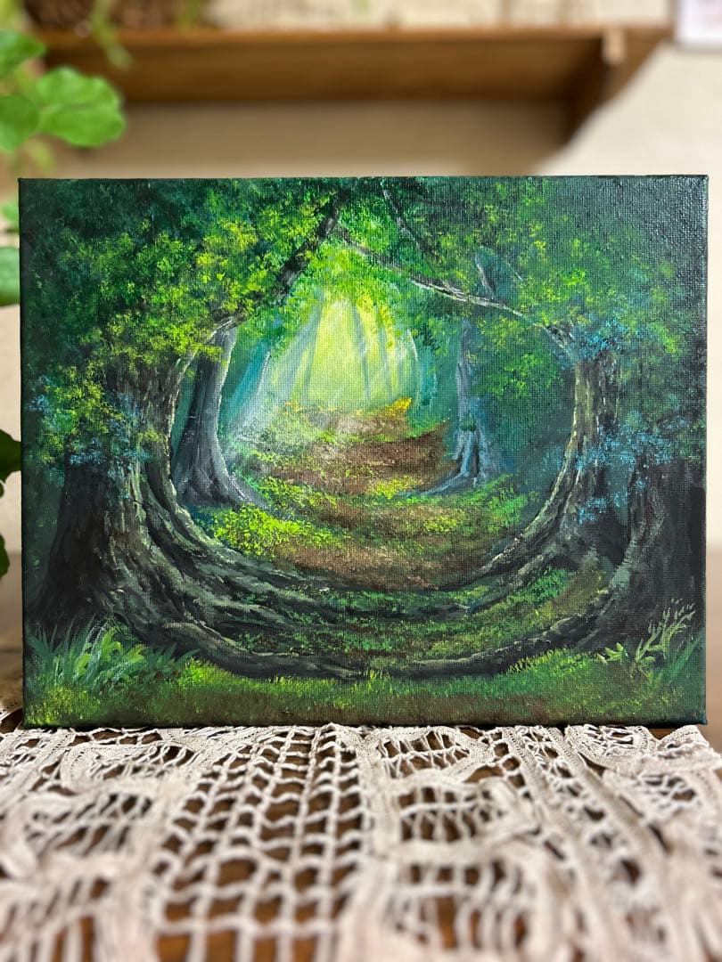 し*け様 風景画　アクリル絵画　木からエネルギーを感じる森のトンネル