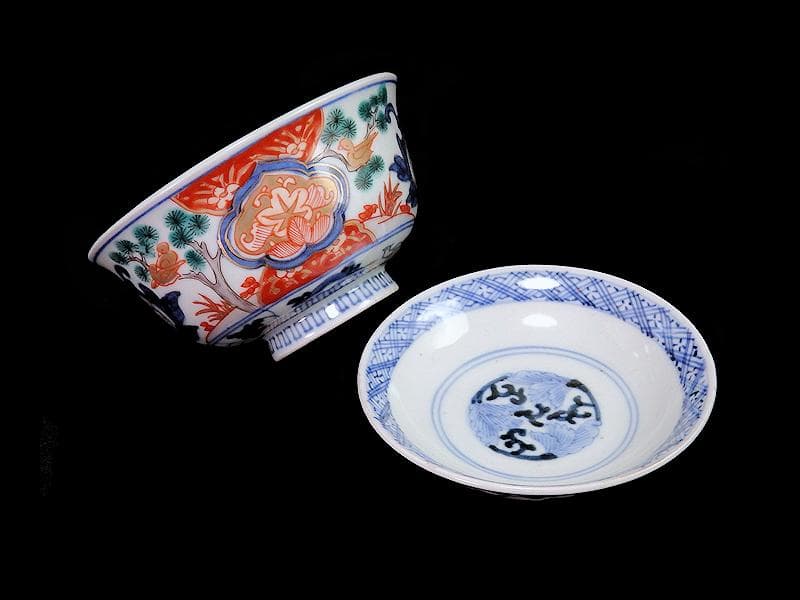 古伊万里　金襴手　窓絵　花鳥紋の図　蓋茶碗　５客　C884AS-CEv