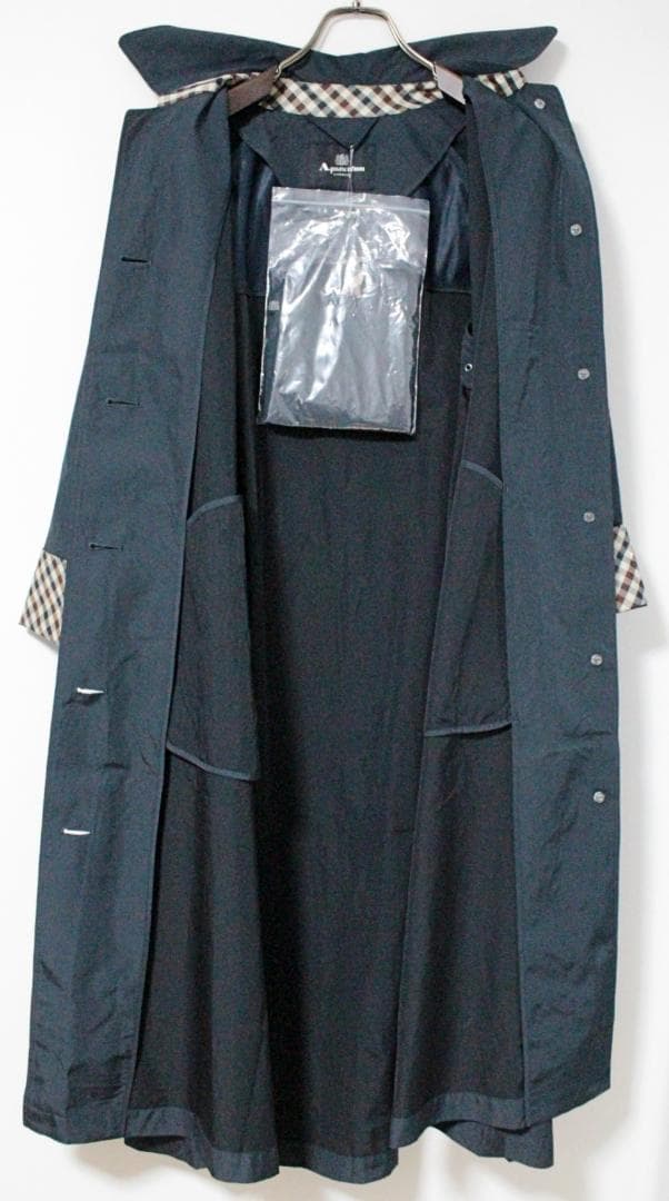 新品 アクアスキュータム 収納袋付 トレンチ レインコート レインウェア M 紺