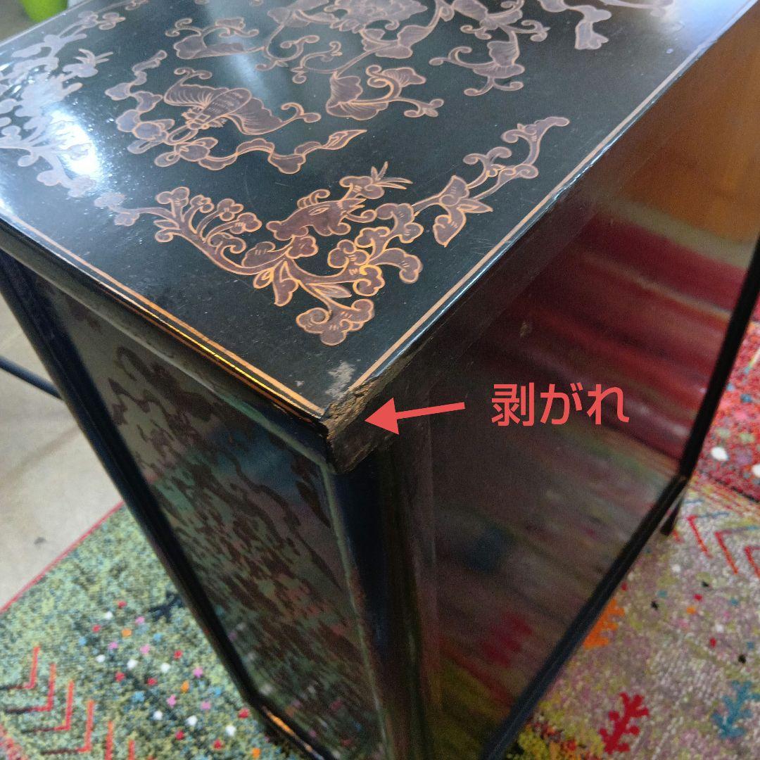 時代物　中国家具　玉入漆金彩キャビネット　アジアン家具