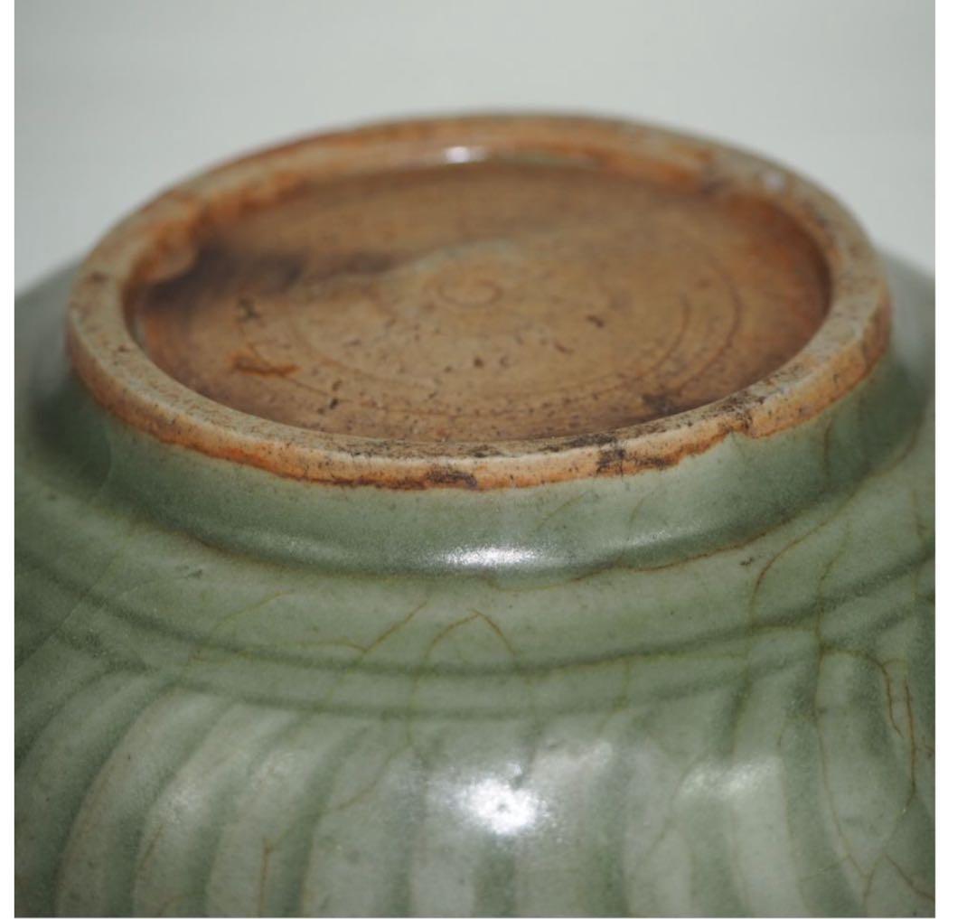 送料無料　時代物　刻花青磁鉢　径18.5ｃｍ　検/中国古玩骨董明代清代乾隆雍正