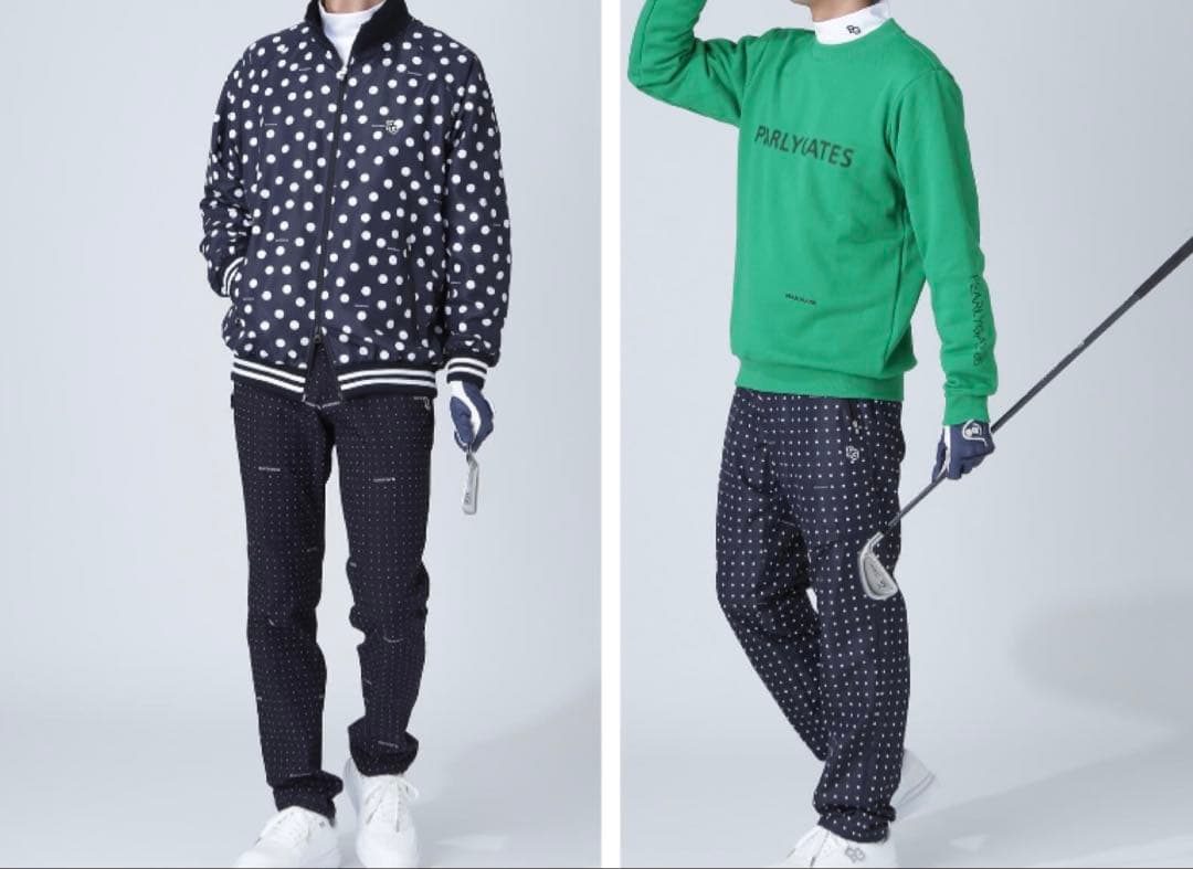 新品 パーリーゲイツ タフレックス×サーモトロンパンツ ミニドット柄(6)LL紺