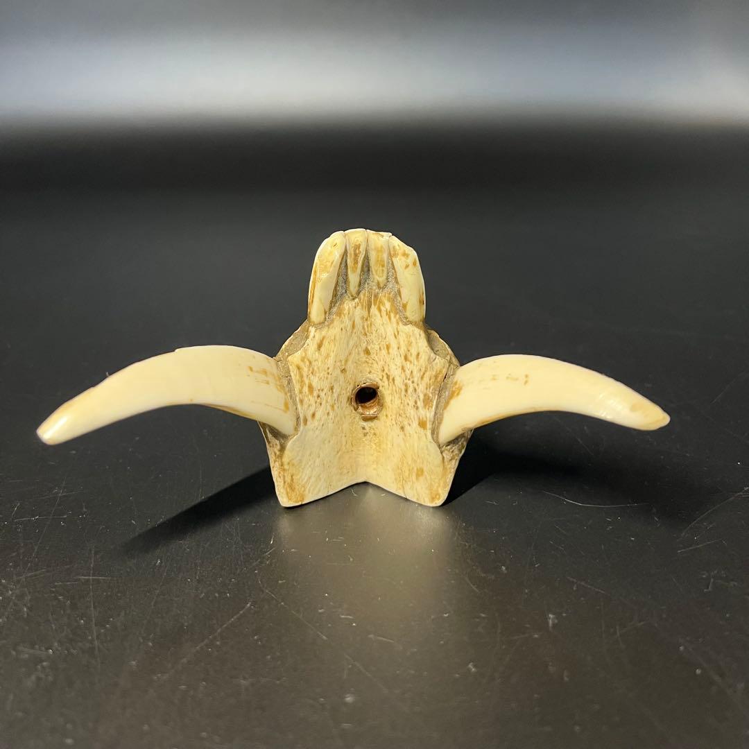 ◎古道具 庵々◎江戸-明治期 獣牙根付■提げ物山伏猟師魔除け呪物■猪牙狼牙熊牙