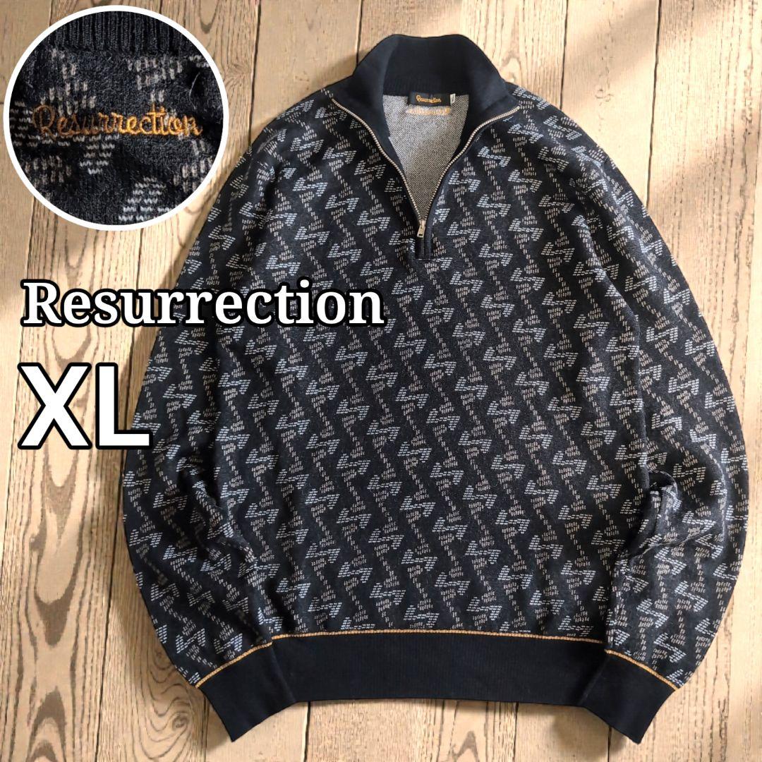 美品 レザレクション 総柄 ハーフジップ ウール ニットセーター XL ブラック