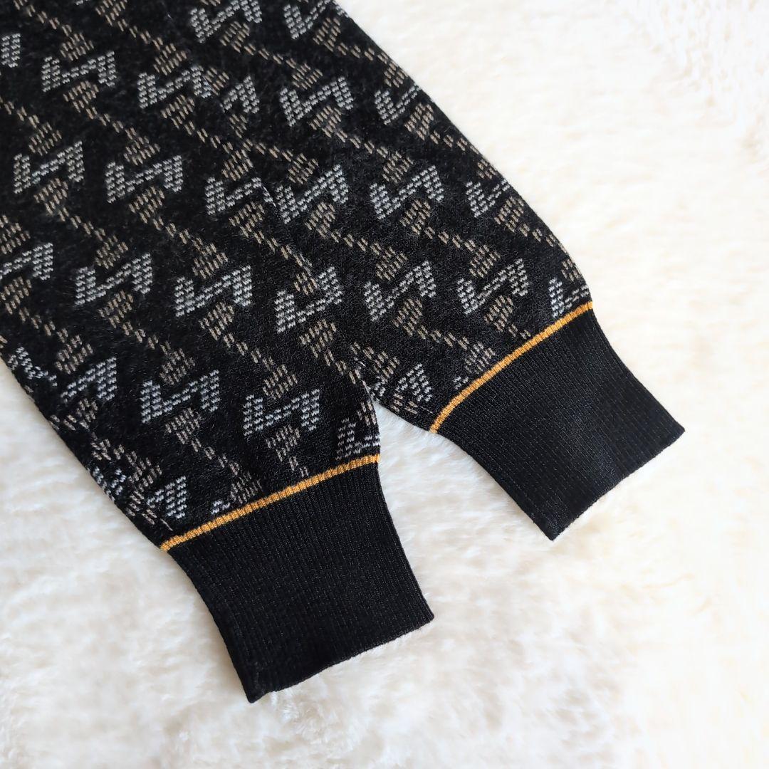 美品 レザレクション 総柄 ハーフジップ ウール ニットセーター XL ブラック