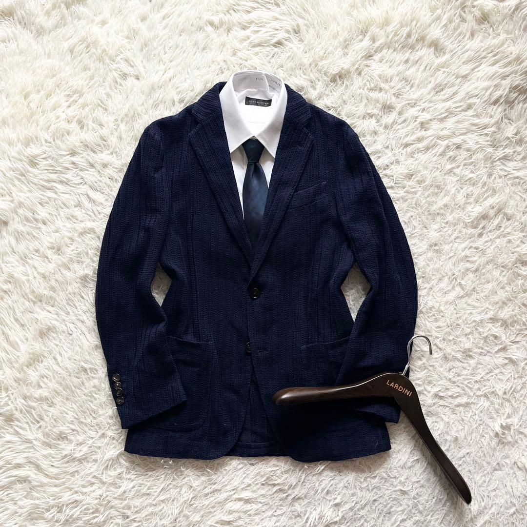 <美品>LARDINI LIKNIT ネイビー 新ロゴ ニットジャケット 44