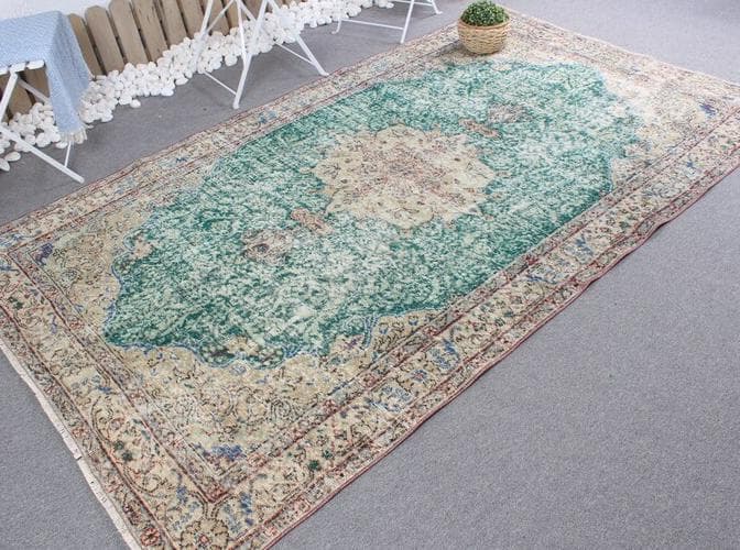 トルコ ヴィンテージラグ A22 超大判 レア グリーン グレージュ ブルー