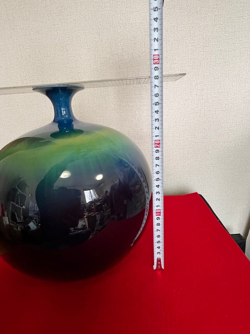 【特大】三代 徳田八十吉作 （正彦銘）碧明釉 壺 約28.5cm 管理T256