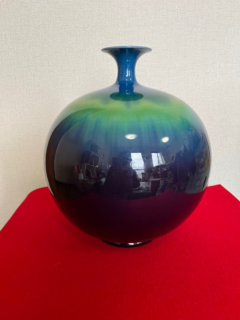 【特大】三代 徳田八十吉作 （正彦銘）碧明釉 壺 約28.5cm 管理T256