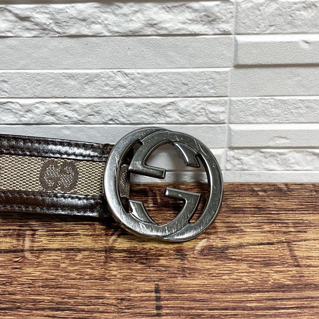 グッチ GG インターロッキング バックル キャンバス×レザー ベルト