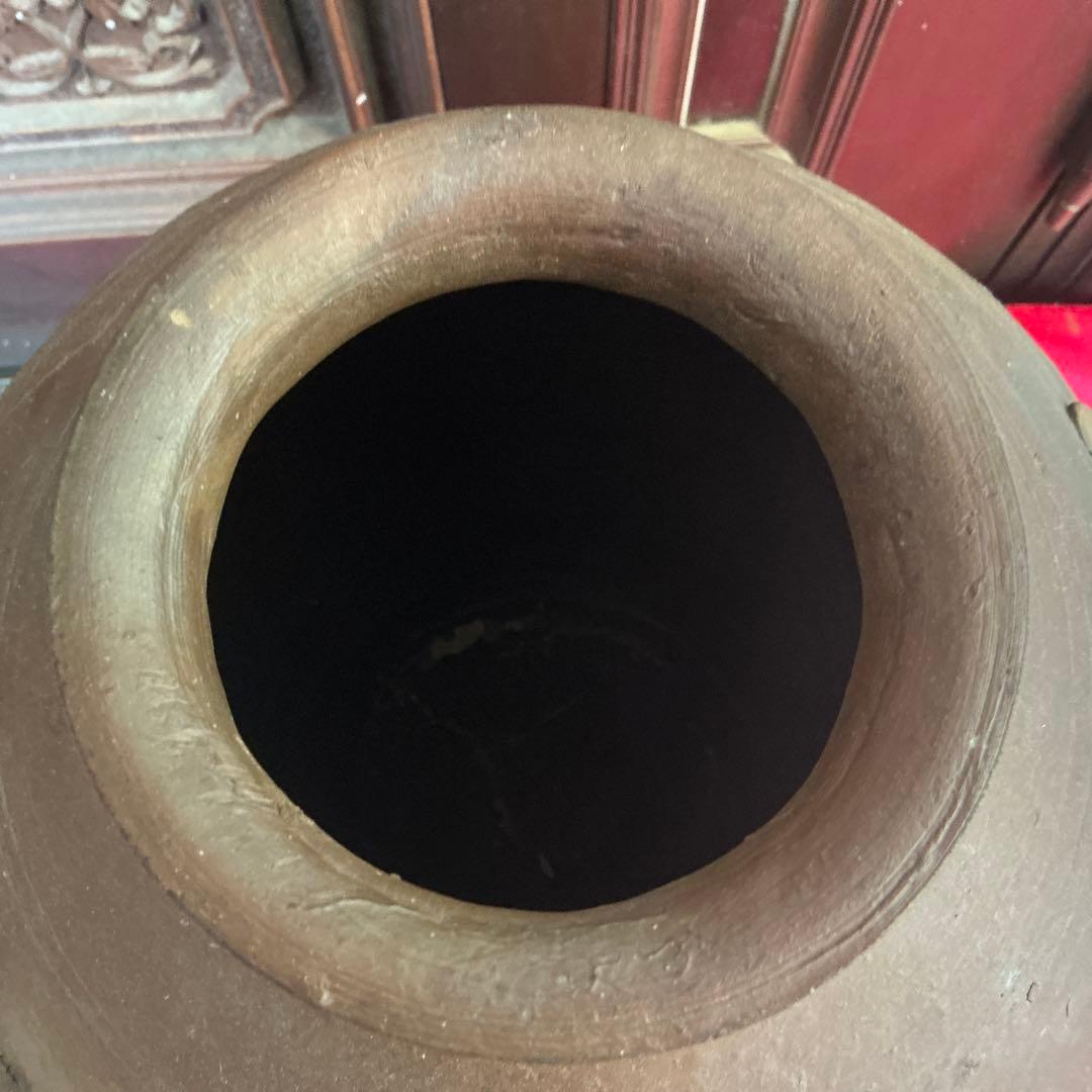 備前焼　茶色　陶器製　花瓶　備前窯　『中壺』　耳有り