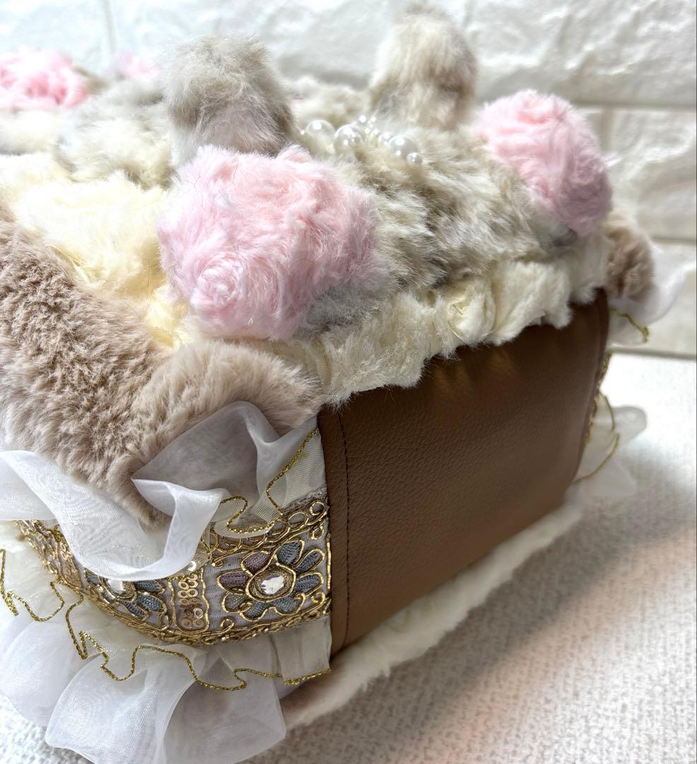 黒*こ様 コヤンイサムチョン　ハンドメイド　フリルファーバッグ　ベージュヒョウ柄