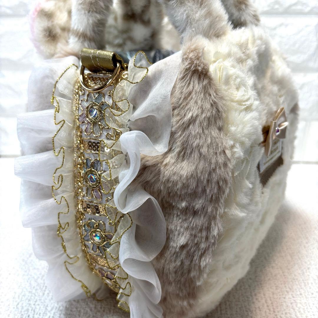 黒*こ様 コヤンイサムチョン　ハンドメイド　フリルファーバッグ　ベージュヒョウ柄