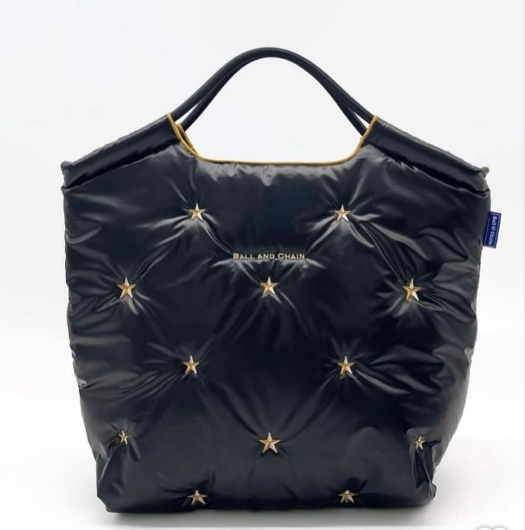 【ボールアンドチェーン】ホリデー新作 エコバッグ ステラ　M　黒×ゴールド