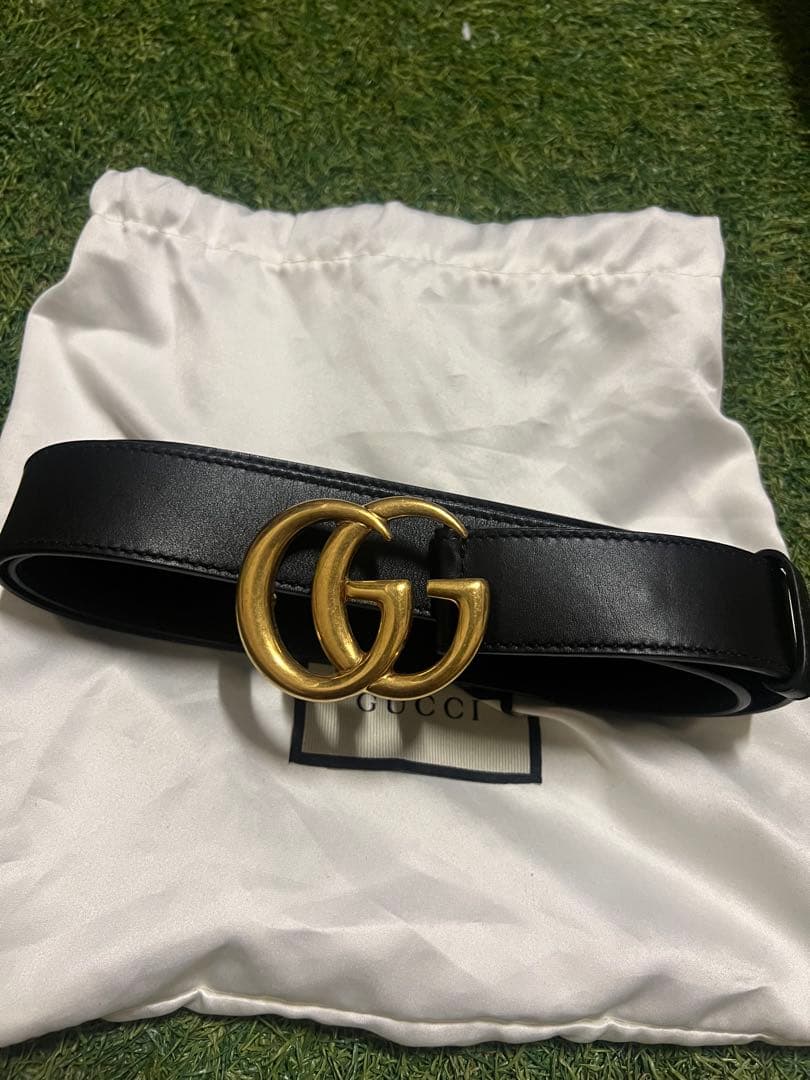 GUCCI ブラックレザー GGロゴ ベルト 85/34