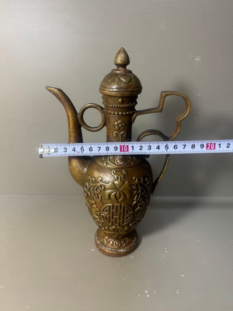 2495 中国骨董　大明宣徳年製銘　銅製　酒壺　時代物