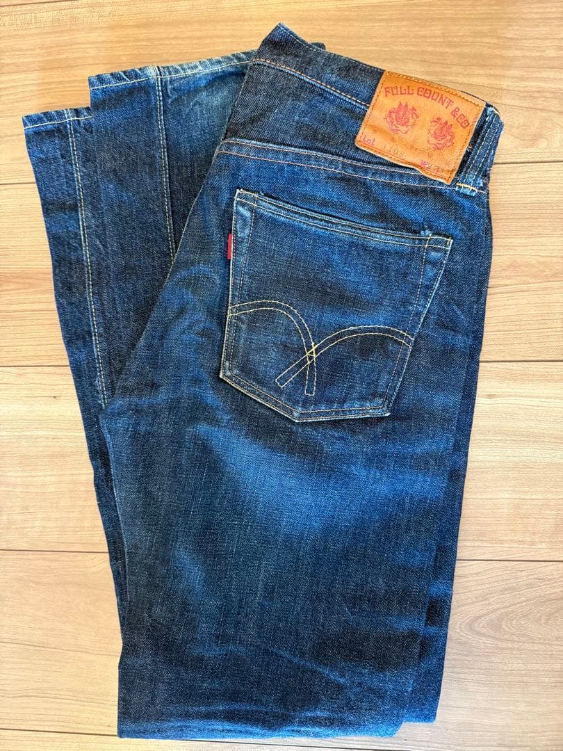 美品　フルカウント 1108 セルビッジ 濃紺 ストレート 革パッチ W27