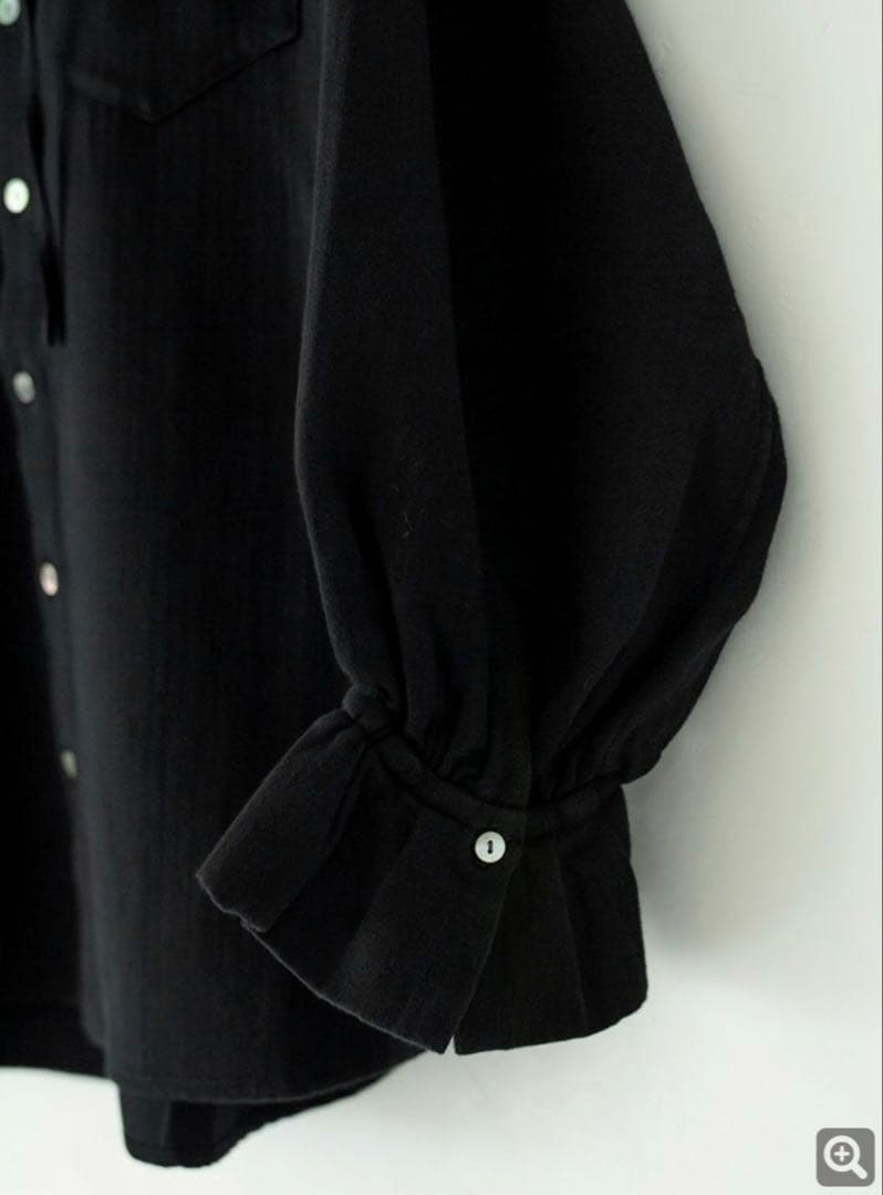 新品✨25年CLOTH&CROSS二重織コットンヘリンボーンフリルリボンブラウス