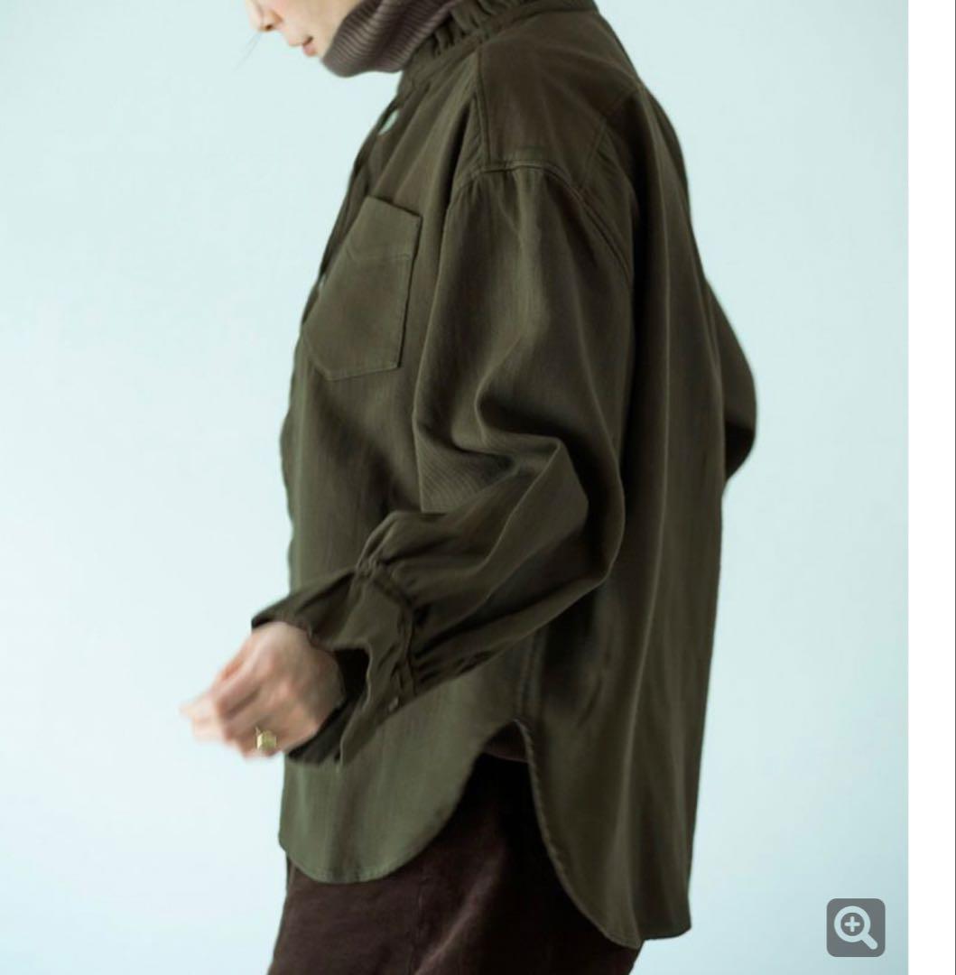 新品✨25年CLOTH&CROSS二重織コットンヘリンボーンフリルリボンブラウス