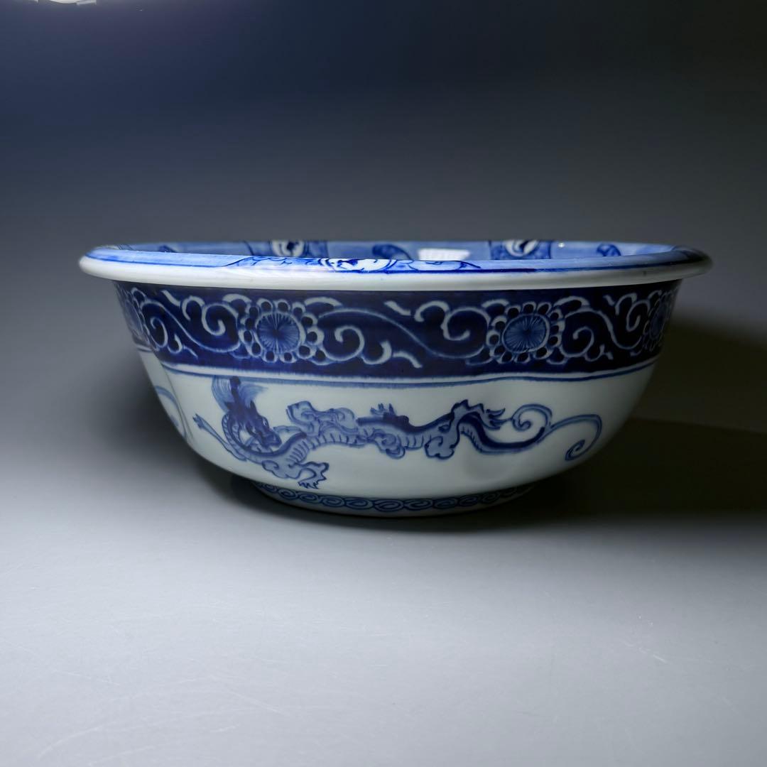 明治時代　大日本　肥碟山　山口製　染付祥瑞丸文様鉢　銘有り　直径26cm　名品