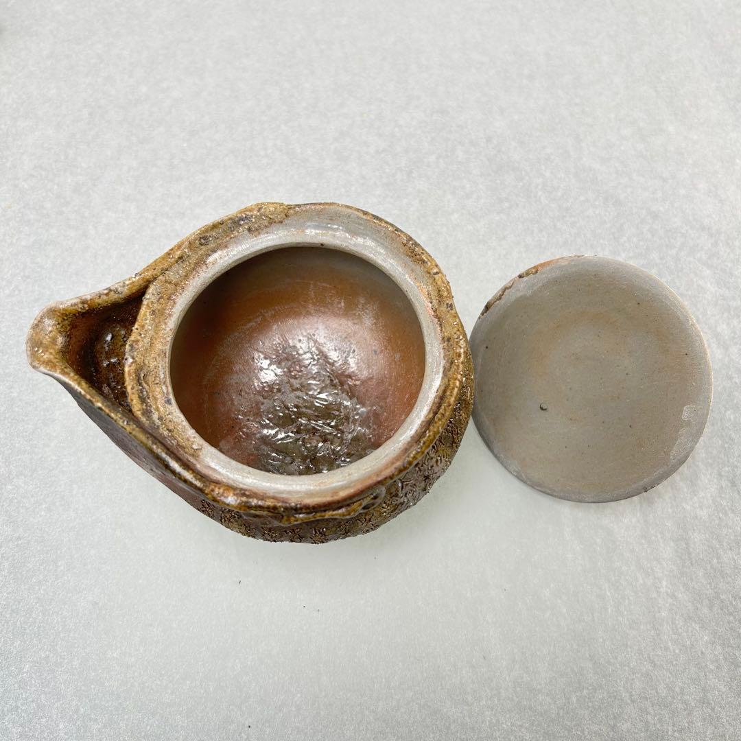 石田安弘 備前焼霊芝宝瓶 般若心经人気作者 急須 共箱 共布 茶注 煎茶 茶道具