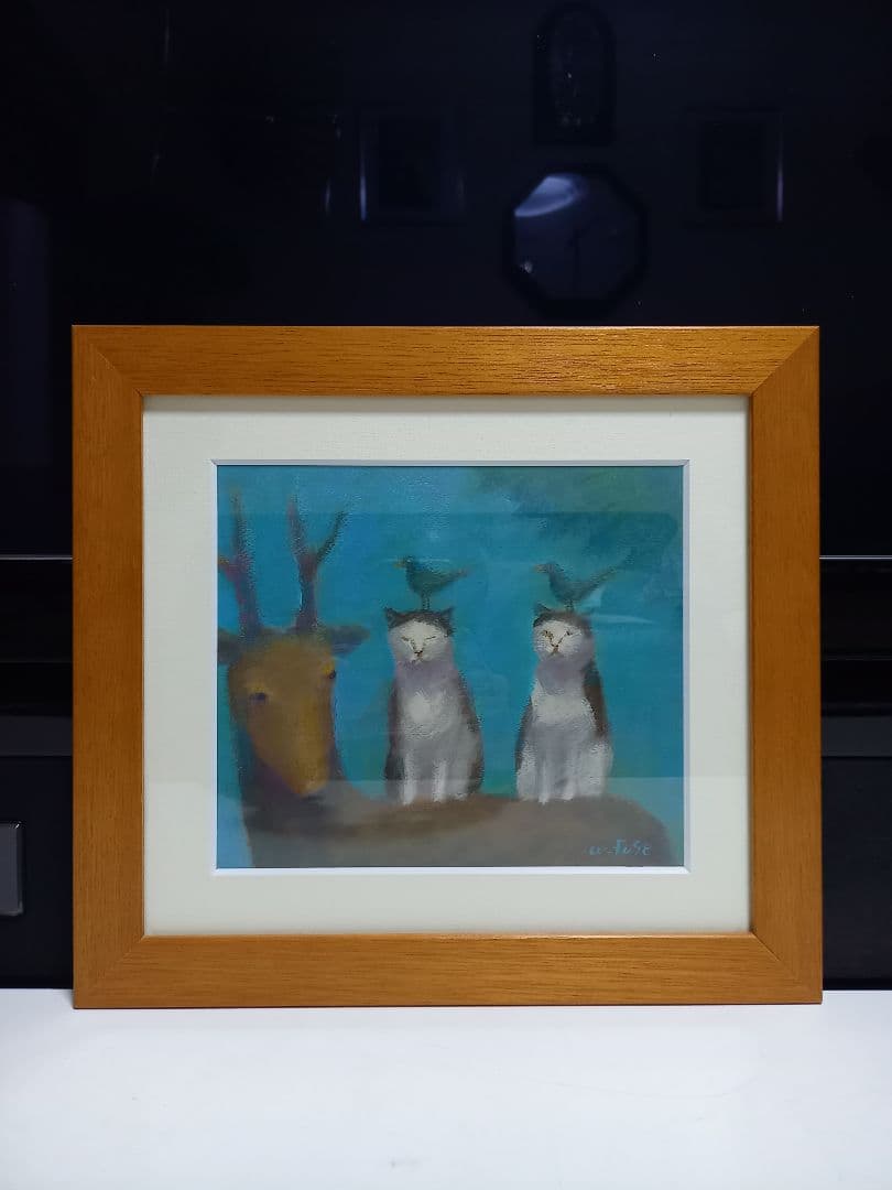 題名　山登り　布施和佳子　猫　作家　パステル画　北欧　モダン　アート