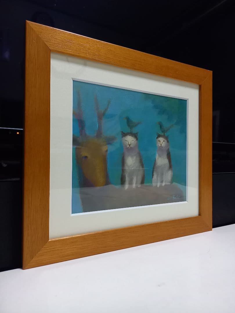 題名　山登り　布施和佳子　猫　作家　パステル画　北欧　モダン　アート