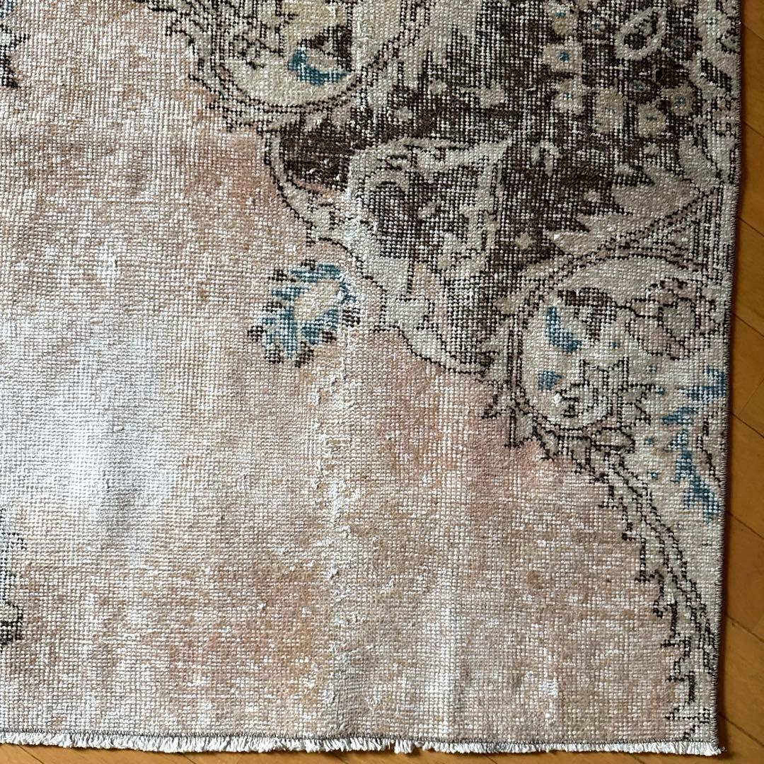 106×141 ターコイズブルー×ブラウン　淡いベージュ　トルコヴィンテージラグ