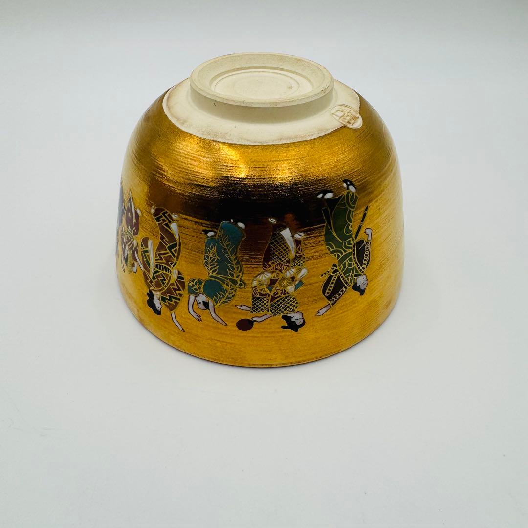 【京焼　加藤如水　琳派金地元禄舞図　金蘭茶碗　共箱】茶道具　骨董　アンティーク