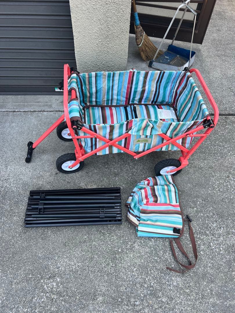 ストライプ折りたたみキャリーカート テーブル付き