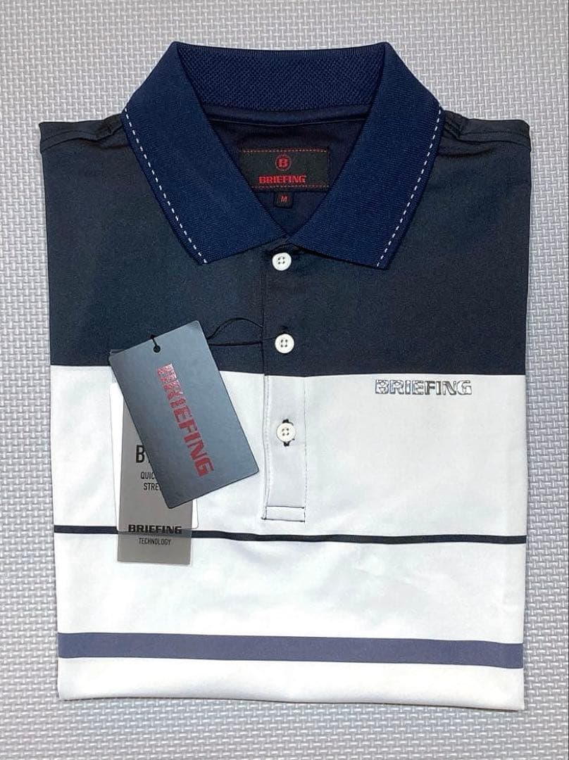 BRIEFING GOLF MS ワイドストライプポロシャツ（NAVY／M）