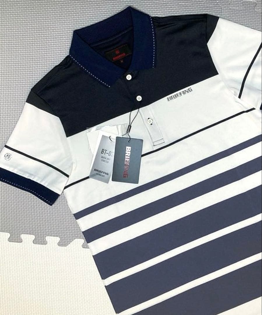 BRIEFING GOLF MS ワイドストライプポロシャツ（NAVY／M）