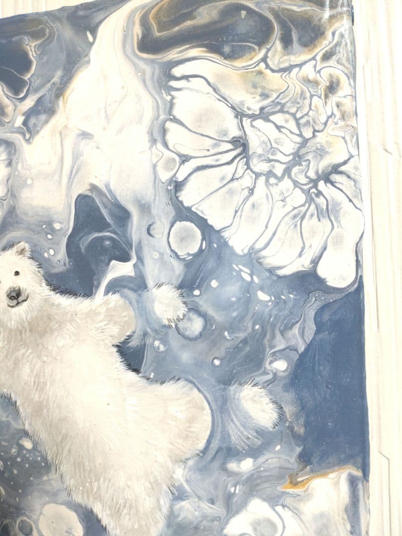 シロクマの油絵【アイスフロート】1点物の原画◆作者サイン入り/油彩画