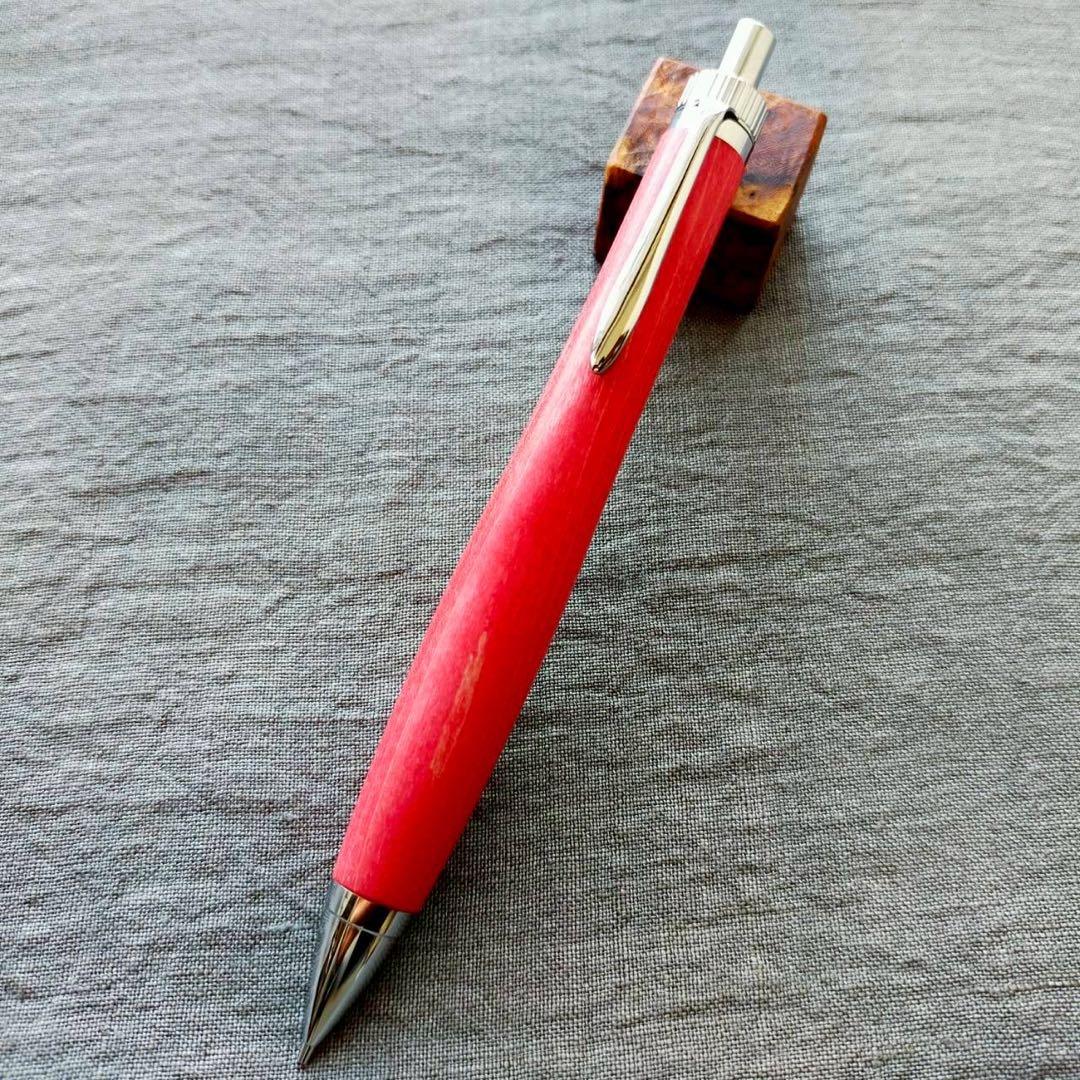 【薄赤】　スタビライズドウッド　ハンドメイド　木軸シャープペン　0.5mm