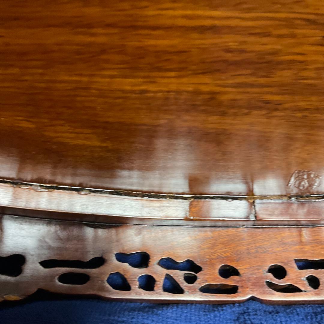 唐木製　彫刻入り楕円形花台