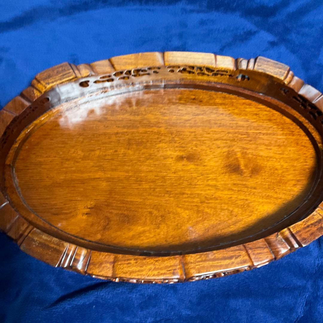 唐木製　彫刻入り楕円形花台