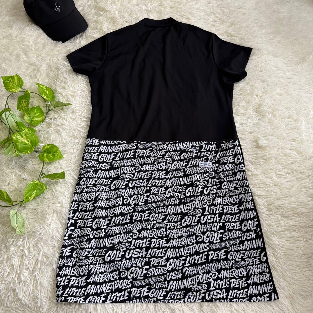 【マンシングウェア】美品 モックネックワンピース ブラック 総ロゴ 3Lサイズ