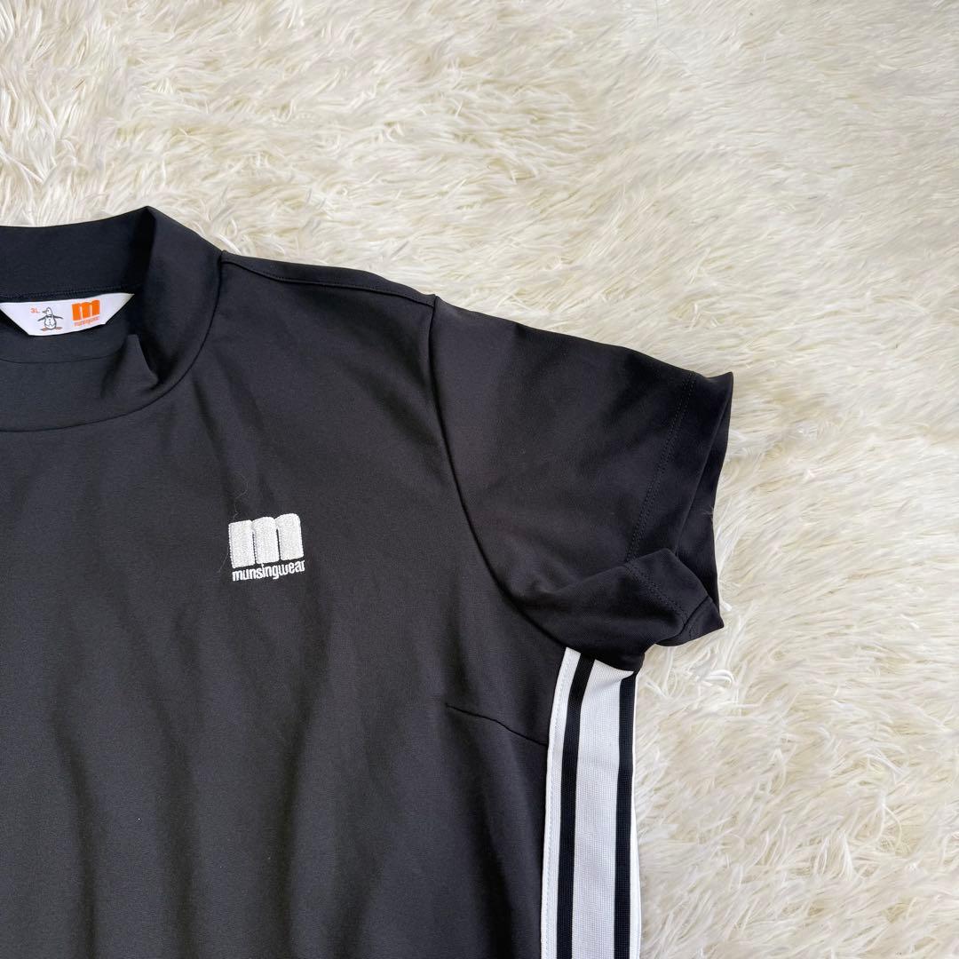 【マンシングウェア】美品 モックネックワンピース ブラック 総ロゴ 3Lサイズ