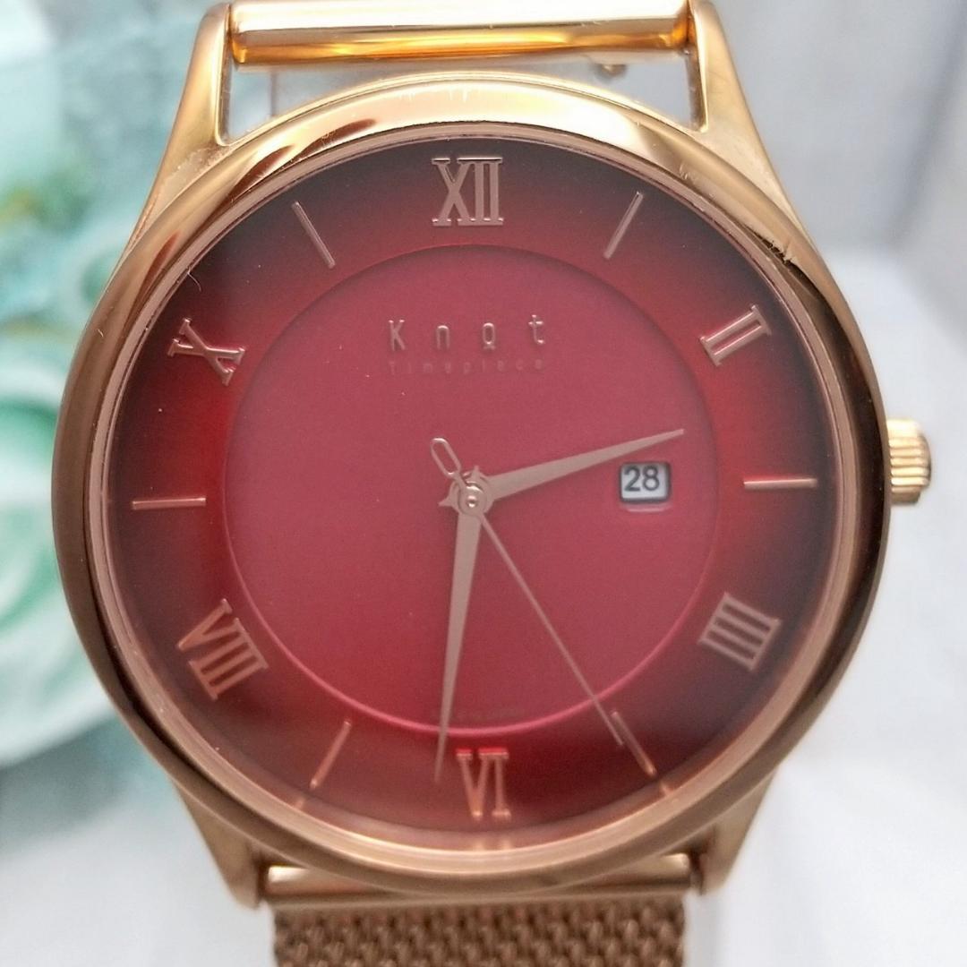 【美品 箱あり】稼働品 ノット デイト機能付き ソーラー式 腕時計 金属メッシュ