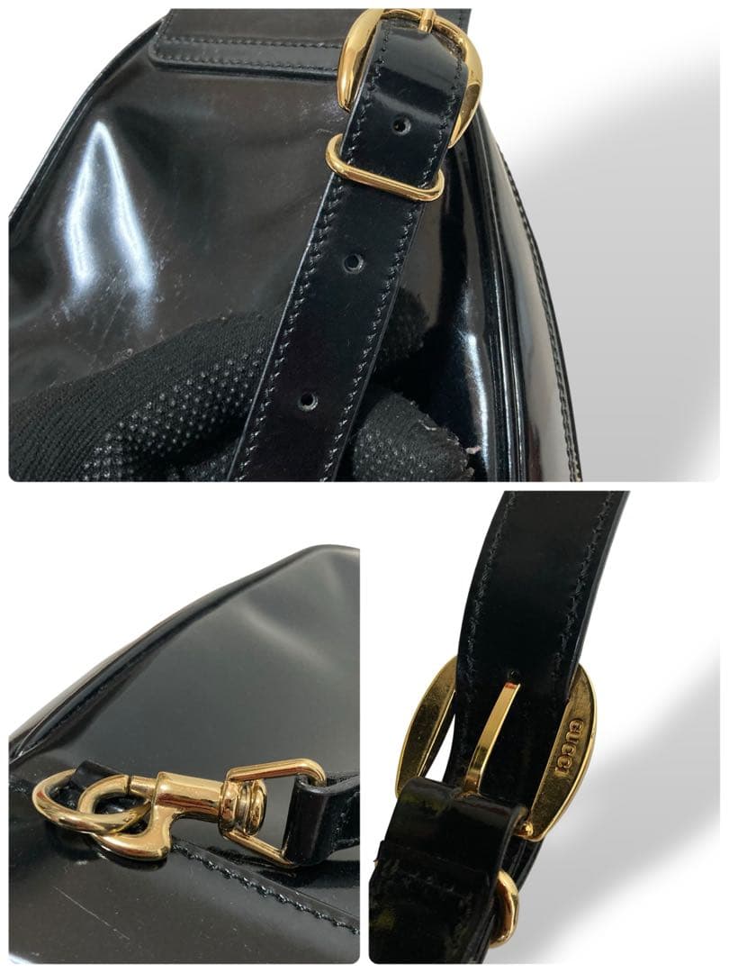 【美品】グッチ ワンショルダーバッグ　ボディバッグ　パテントレザー バンブー 黒
