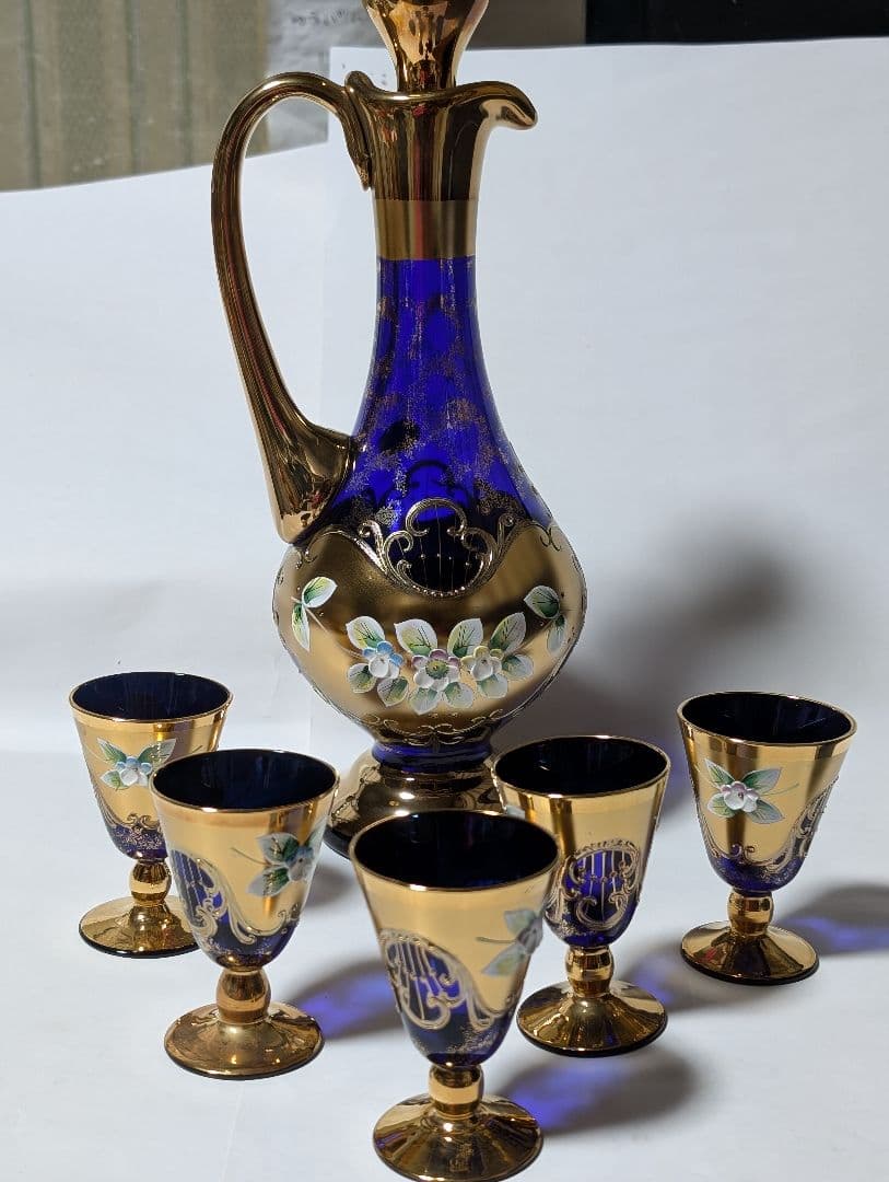 （押し上）BOHEMIA GLASS LASKA デキャンタとショットグラス