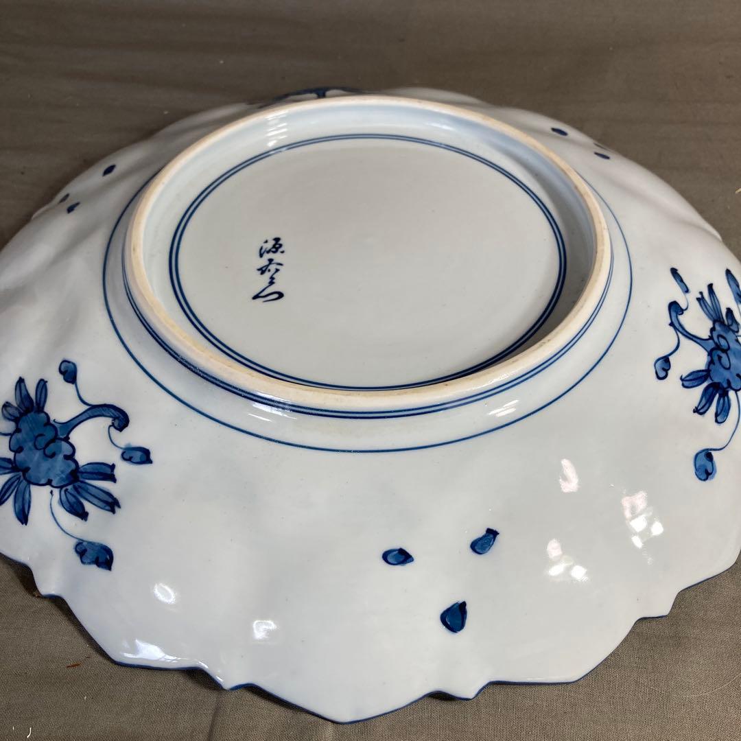 【源右衛門】古伊万里の伝統　日本の名窯　舘林源右衛門作　染付輪花文　輪花形大皿