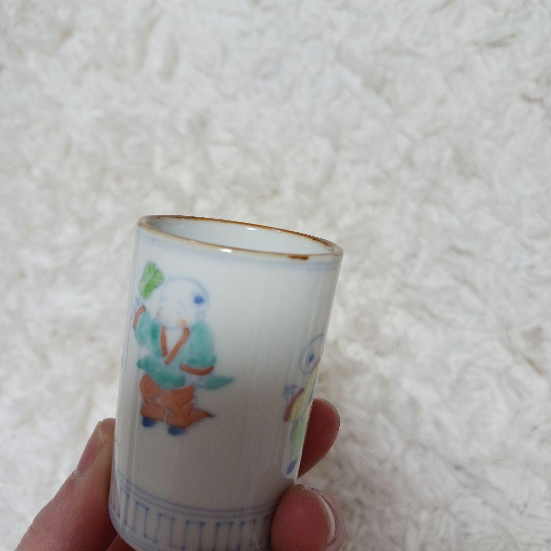 高野昭阿弥作　3点セット (茶碗、振出、巾筒) 色紙唐子 茶道具