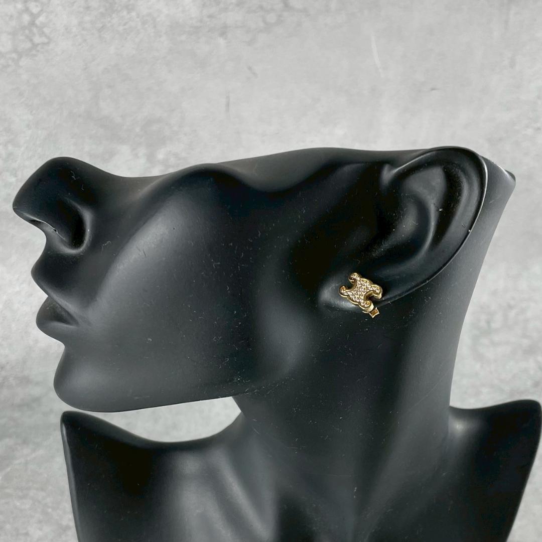 現行　CELINE　セリーヌ　トリオンフ　ラインストーン　ピアス　ゴールド　金色