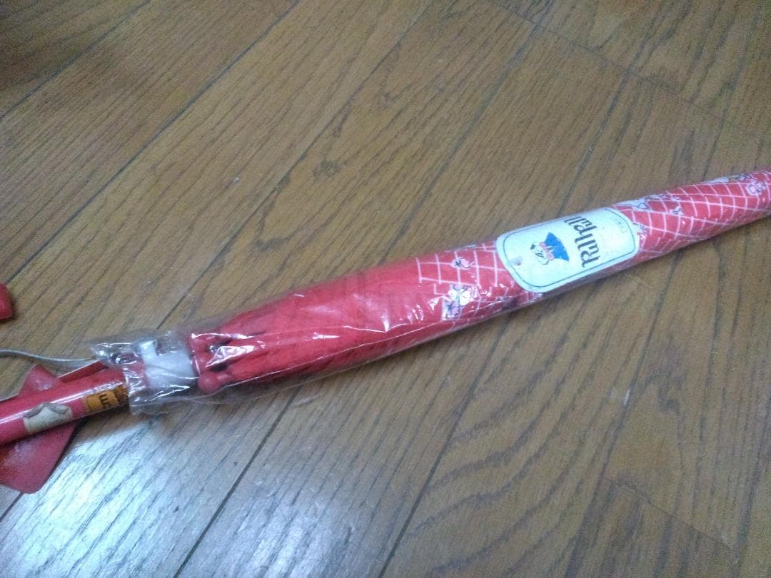 ①レトロ　昭和の傘　女の子　赤　50cm　未使用　未開封　アンティーク　可愛いな
