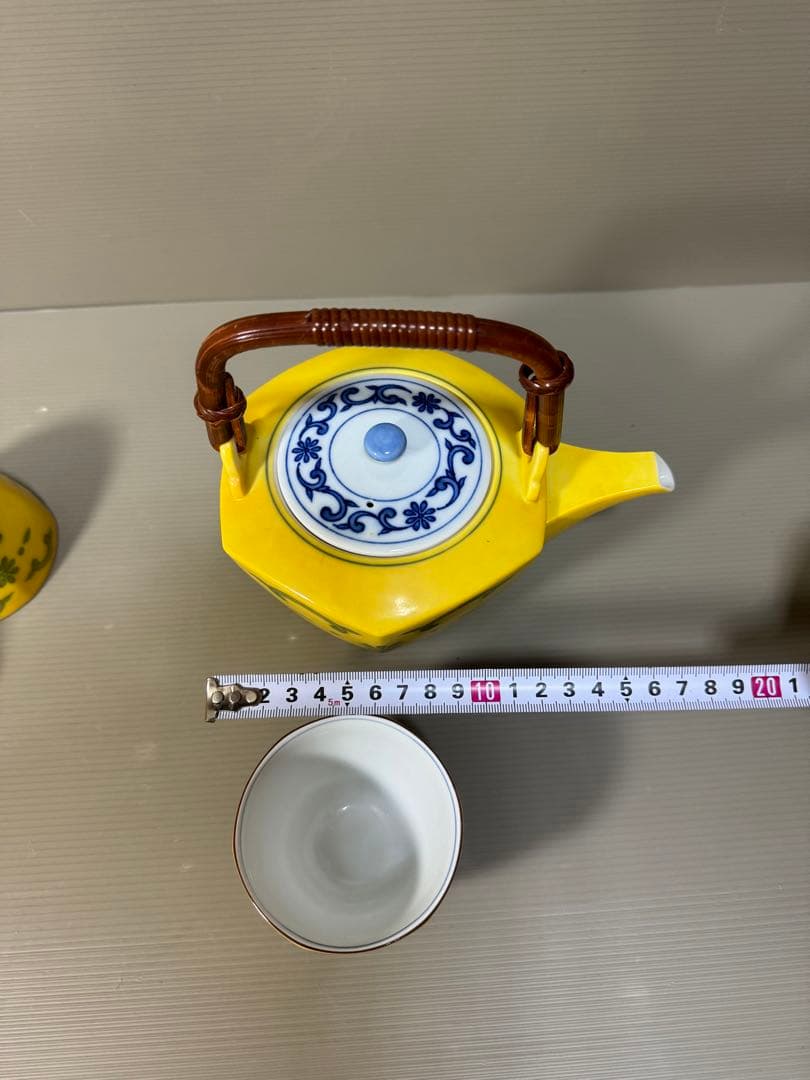 2261 平安橘吉　黄交趾　茶器セット　急須1客　湯呑5客